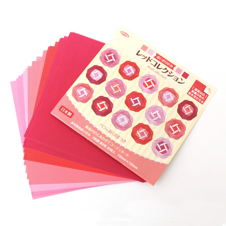 30 Papiers Origami Roses, Rouges - 5 couleurs - 15 x 15 cm