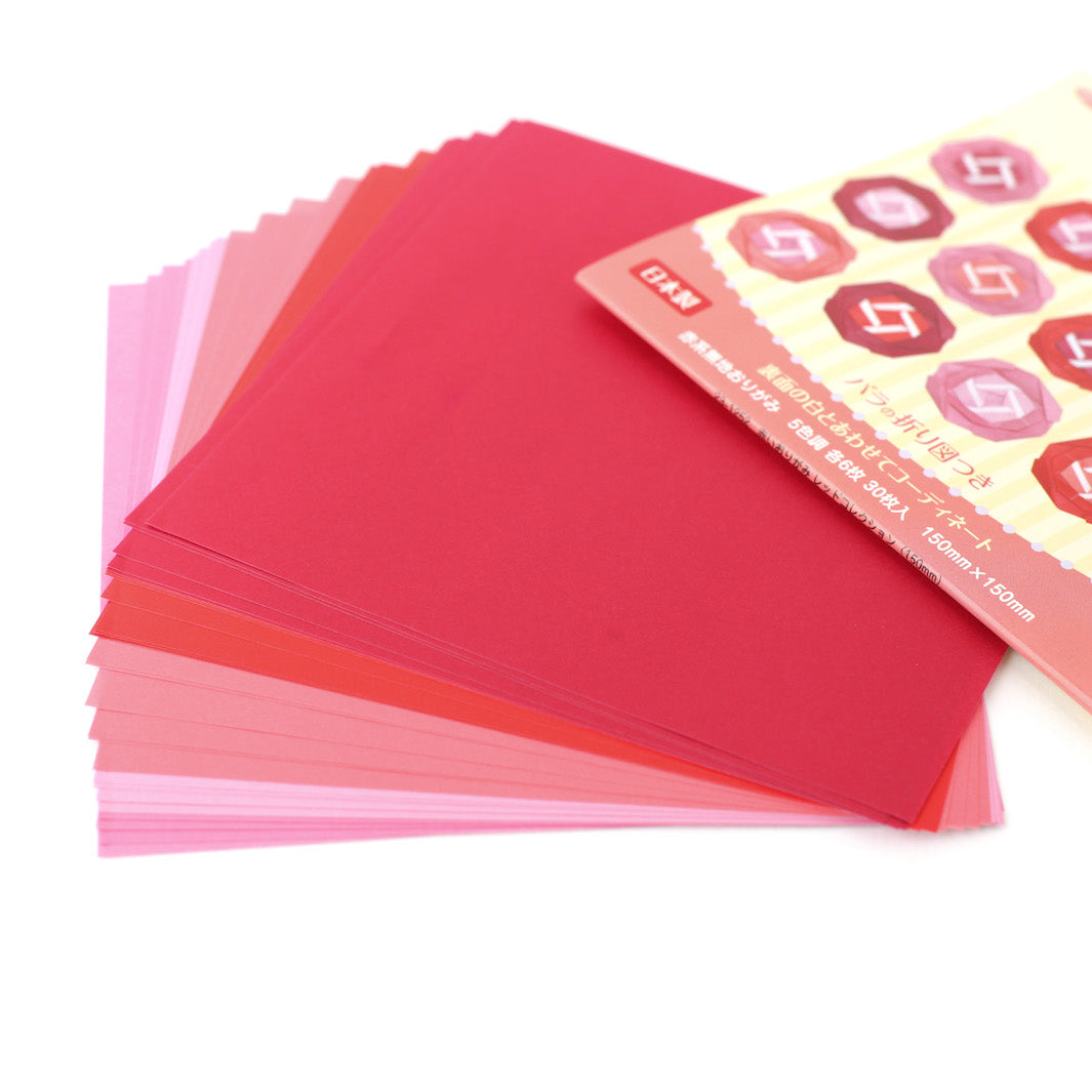 30 Papiers Origami Roses, Rouges - 5 couleurs - 15 x 15 cm