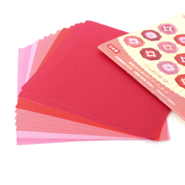 30 Papiers Origami Roses, Rouges - 5 couleurs - 15 x 15 cm