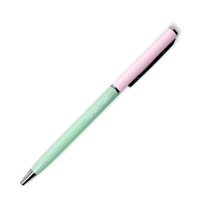 stylo bille bicolore vert d'eau et parme pointe 0,7mm et encre noire papier tigre