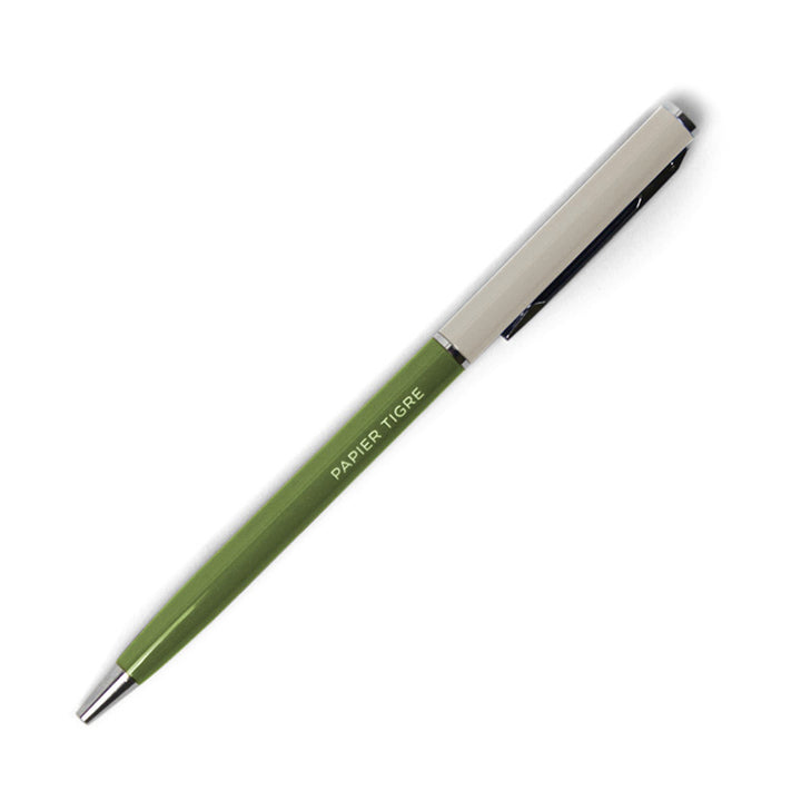 stylo bille bicolore vert moyen et gris pointe 0,7mm et encre noire papier tigre