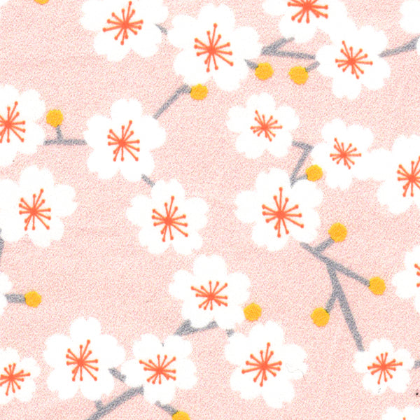 Japanese fabric - YOKO white cherry blossom pink background - T1014