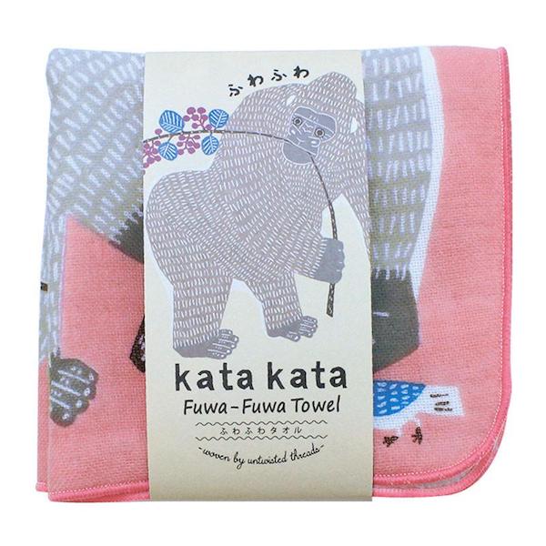 Terry towel - Gray gorilla, Pink background - Kata Kata - 25x25cm