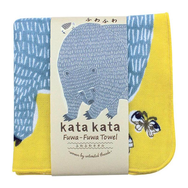 Terry towel - Blue bear, Yellow background - Kata Kata