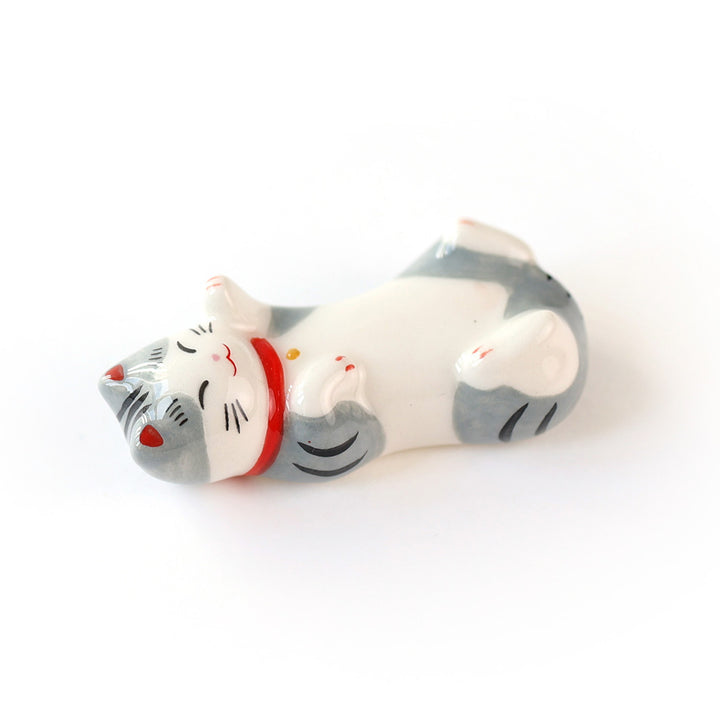 Long Cat on the Back - Chopstick Holder - Tabby, Light and Dark Gray