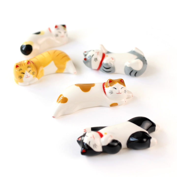 Long Cat on Belly - Chopstick Holder - Tabby, Yellow and Red