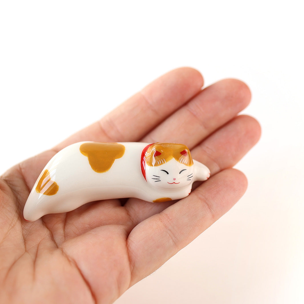 Long Cat on Belly - Chopstick Holder - Speckled, Red