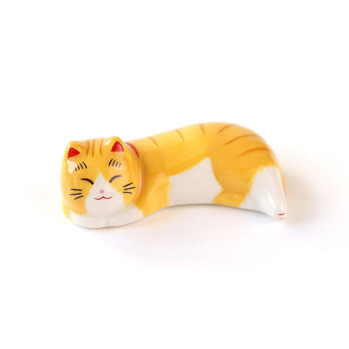 Long Cat on Belly - Chopstick Holder - Tabby, Yellow and Red