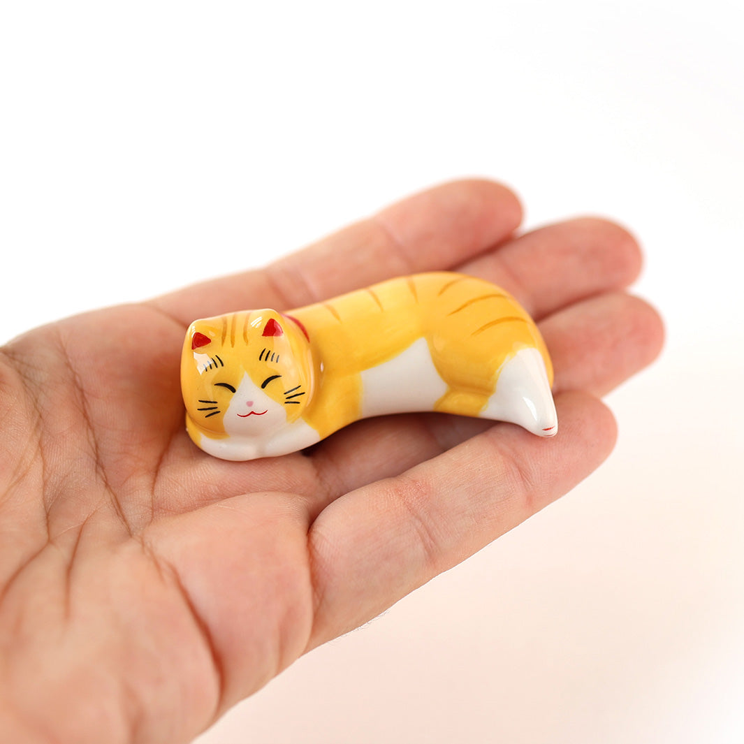 Long Cat on Belly - Chopstick Holder - Tabby, Yellow and Red