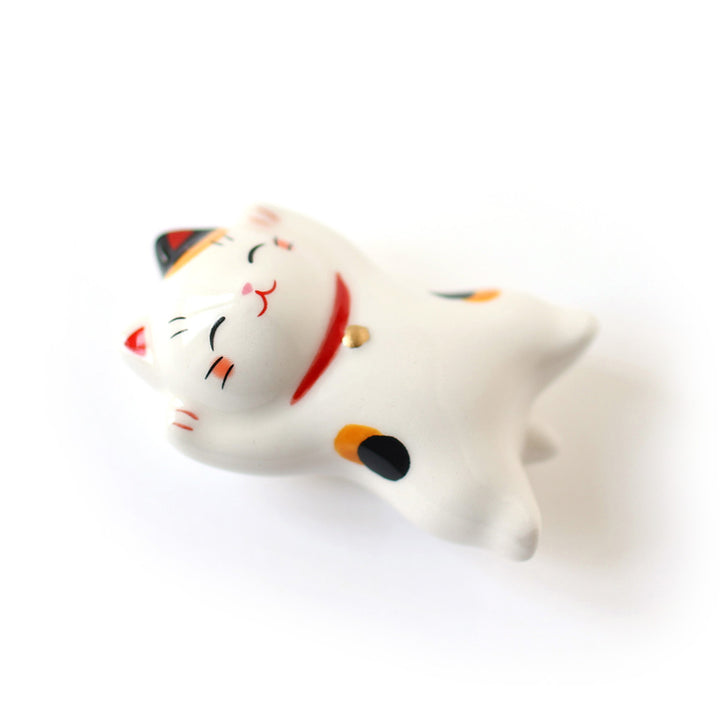 Floating Ceramic Maneki-Neko Cat - Speckled, Black and Red