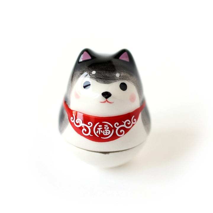 Culbuto Japonais en Céramique - Shiba Inu - Noir et Rouge