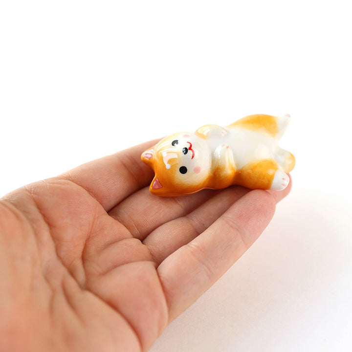 Shiba Inu on Back - Ceramic Chopstick Holder - Orange