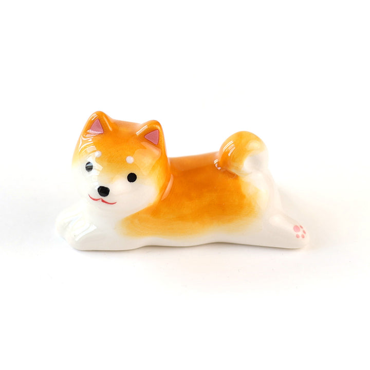 Shiba Inu sur le Ventre - Porte-Baguettes en Céramique - Orange